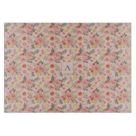 Lemon  Floral pink Peony rustic Pattern monogram Schneidebrett
