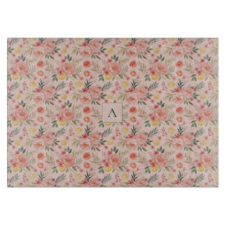 Lemon Floral pink Peony rustic Pattern monogram Schneidebrett