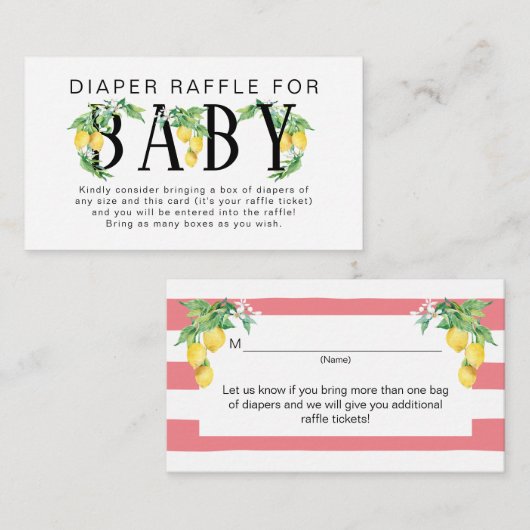Lemon Floral Pink und White Citrus Diaper Raffel Begleitkarte (Vorne/Hinten)