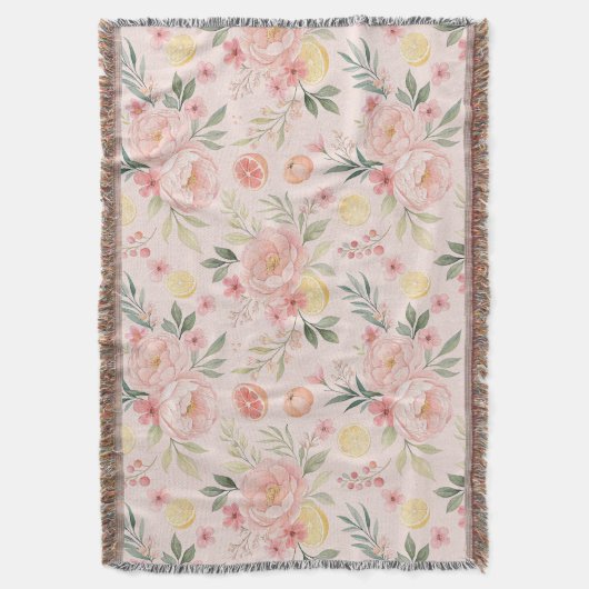Lemon Floral rosa Peony Pattern Decke (Vorderseite Vertikal)