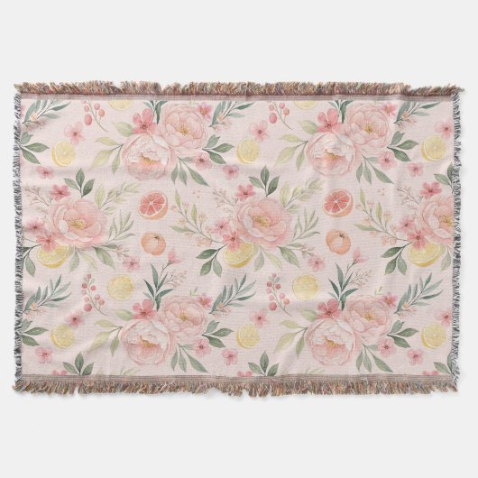 Lemon Floral rosa Peony Pattern Decke (Vorderseite)