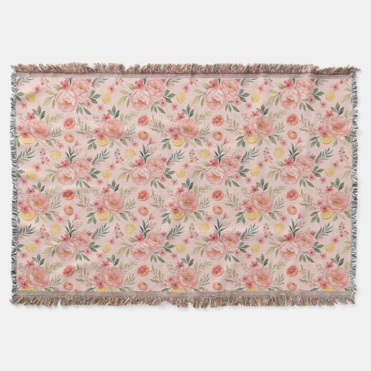 Lemon Floral rosa Peony Pattern Decke (Vorderseite)