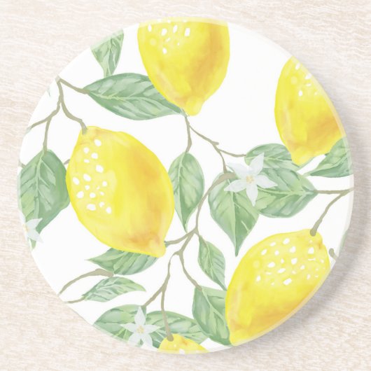 Lemon Floral Round Stone Untersetzer (Vorne)