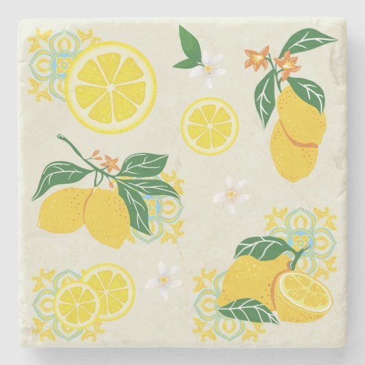 Lemon Floral Steinuntersetzer (Vorderseite)
