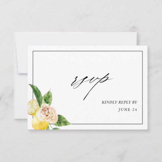 Lemon Floral w Meal RSVP Karte 2 (Vorderseite)