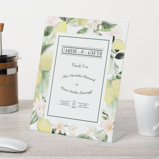 Lemon Floral White Wedding Cards und Geschenke Sockelschild (In SItu)