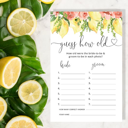 Lemon Floral Wie alt waren sie Braut Duschspiel