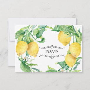 Lemon Floral Wreath Vintag Farm Blue White Tile RSVP Karte