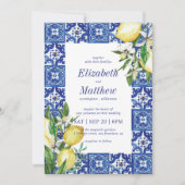 Lemon Foliage Blue Mediterranean Wedding Einladung (Vorderseite)