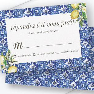Lemon Foliage Blue Mediterranean Wedding RSVP