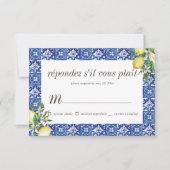 Lemon Foliage Blue Mediterranean Wedding RSVP Karte (Vorderseite)