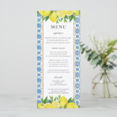 Lemon Foliage Mediterranean Wedding Menu Card Menükarte (Stehend Vorderseite)