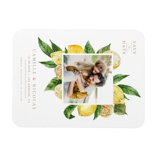 Lemon Frame Botanisches Foto Save the Date Magnet (Horizontal)