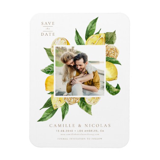 Lemon Frame Botanisches Foto Save the Date Magnet (Vertikal)