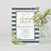 Lemon Frame Navy Blau Streifen Brautparty Einladung (Stehend Vorderseite)