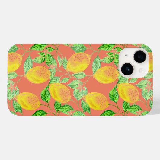Lemon Fruchtmuster gelb pfirsichrosa Case-Mate iPhone Hülle (Rückseite (Horizontal))