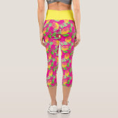 Lemon Fruchtmuster gelb pinkgrün Capri Leggings (Rückseite)
