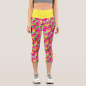 Lemon Fruchtmuster gelb pinkgrün Capri Leggings (Vorderseite)