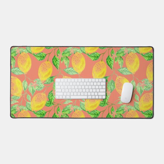 Lemon Fruchtmuster gelb und pfirsichrosa niedlich Schreibtischunterlage (Tastatur & Maus)