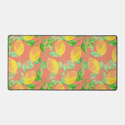 Lemon Fruchtmuster gelb und pfirsichrosa niedlich Schreibtischunterlage (Vorderseite)