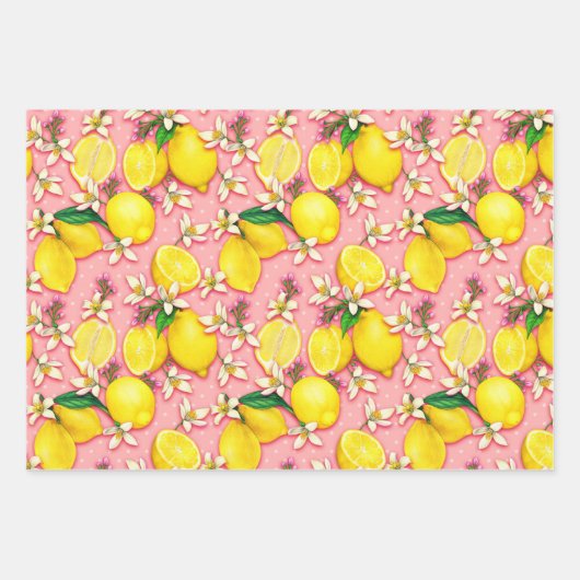 Lemon Fruit and Lemon Blossom Pink Geschenkpapier Set (Vorderseite 3)
