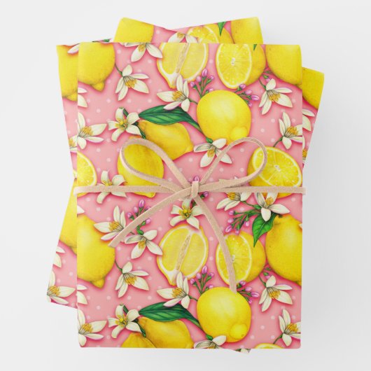 Lemon Fruit and Lemon Blossom Pink Geschenkpapier Set (Beispiel)