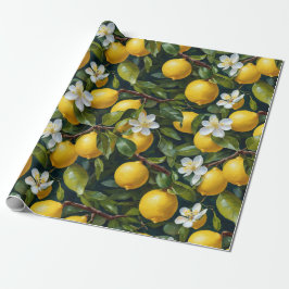 Lemon Fruit Blossom Art Malerei Nahtloses Muster Geschenkpapier