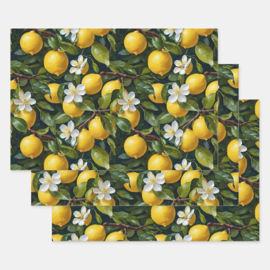 Lemon Fruit Blossom Kunstmalerei Geschenkpapier Set (Set)