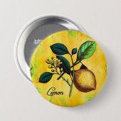 Lemon Fruit Blume Blätter Vintag botanisch Button (Vorne & Hinten)