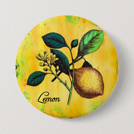 Lemon Fruit Blume Blätter Vintag botanisch Button (Vorderseite)