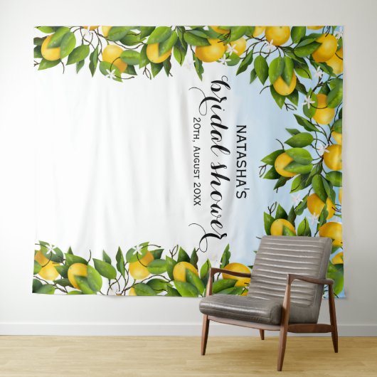 Lemon Fruit Botanical Wedding | Hintergrund des Fo Wandteppich (Beispiel (Horizontal))