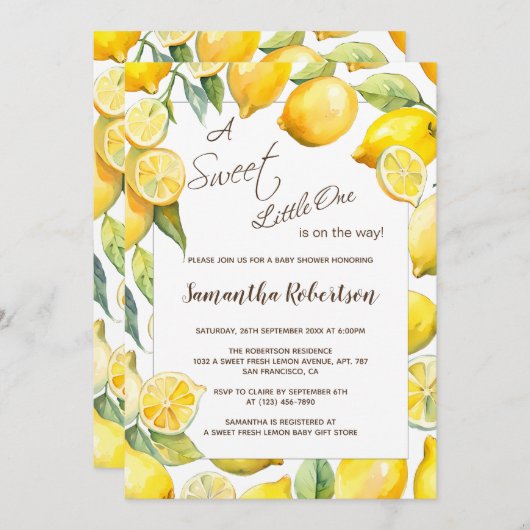 Lemon Fruit Citrus Summer Baby Dusche Einladung (Vorne/Hinten)