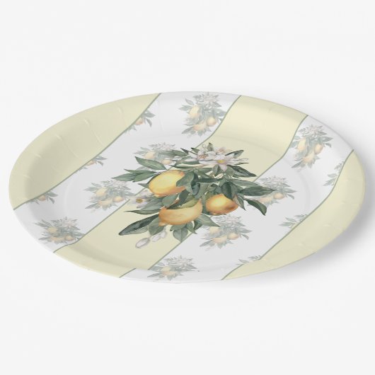 Lemon Fruit | Gelb/Weiß gestrichen Pappteller (Schrägansicht)