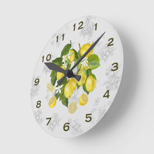 Lemon & Fruit Kitchen Wall Clock Grau Runde Wanduhr (Winkel)