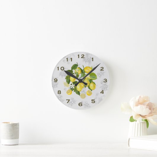 Lemon & Fruit Kitchen Wall Clock Grau Runde Wanduhr (Zuhause)