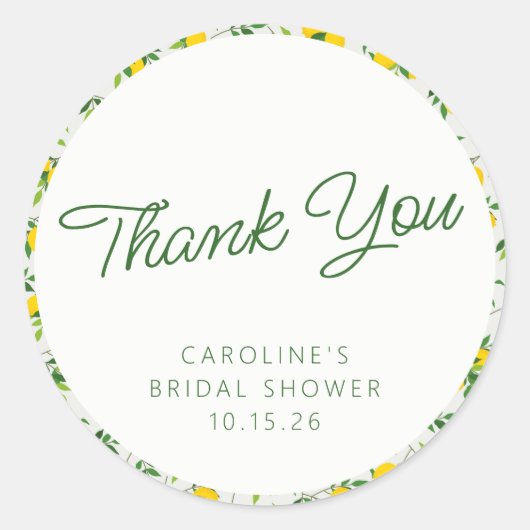 Lemon Fruit Muster Custom Brautparty Vielen Dank Runder Aufkleber (Vorderseite)