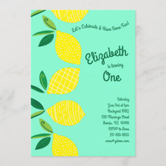 Lemon Fruit Niedlich Kids 1. Geburtstag Party Einladung