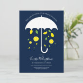 Lemon Fruit Umbrella Blue White Brautparty Einladung (Stehend Vorderseite)