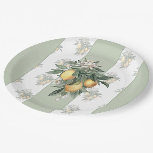 Lemon Fruit | Weiß und grün gestrichen Pappteller (Schrägansicht)