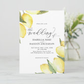 Lemon Fruit Yellow Summer Garden Wedding Einladung (Stehend Vorderseite)