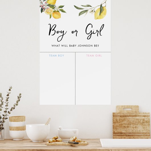 Lemon Garden Girl oder Boy Baby Gender Voting Sign Poster (Küche)