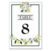 Lemon Garden Monogram White Wedding Tischnummer (Rückseite)