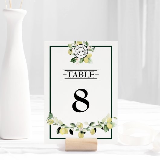 Lemon Garden Monogram White Wedding Tischnummer