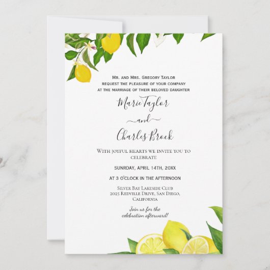 Lemon Garden Wedding Einladung (Vorderseite)
