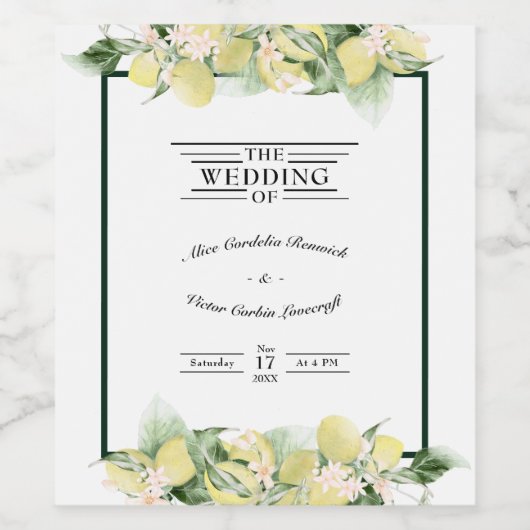 Lemon Garden White Wedding Wine Label Weinetikett (Einzelnes Label)