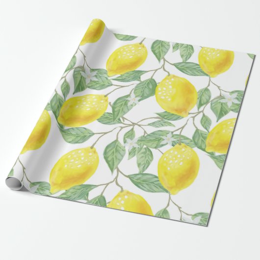 Lemon-Gelb-Blätter Grünes Muster Geschenkpapier (Ungerollt)