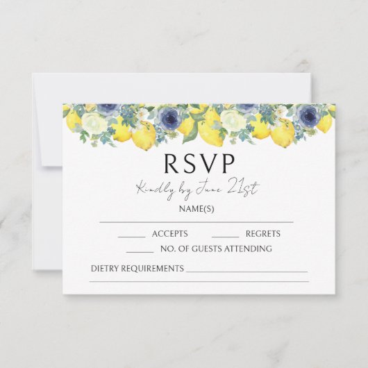 Lemon gelb bläulich Hochzeit RSVP Karten (Vorderseite)