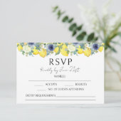 Lemon gelb bläulich Hochzeit RSVP Karten (Stehend Vorderseite)