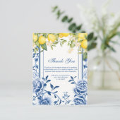 Lemon gelb und marineblau Hochzeit Vielen Dank Postkarte (Stehend Vorderseite)