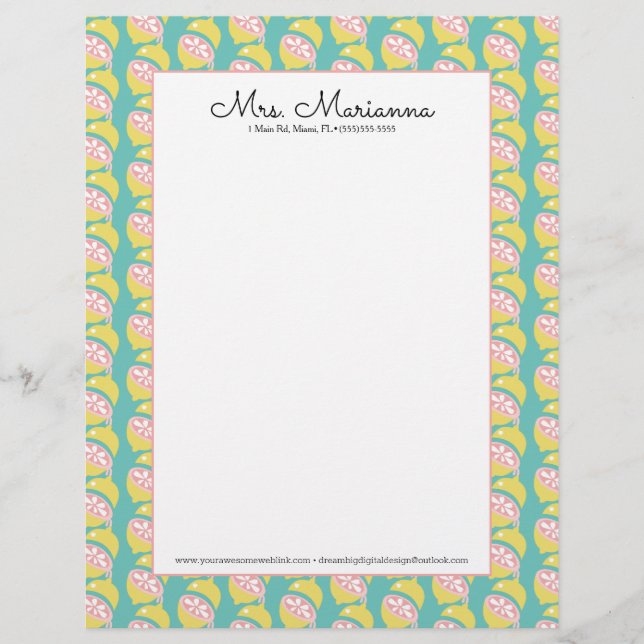 Lemon Gelb und Rosa Driving Summer Pattern Briefbogen (Vorderseite)